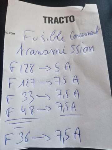 Liste des fusibles concernant la boîte.<br />Surtout le f48 pour les capteurs