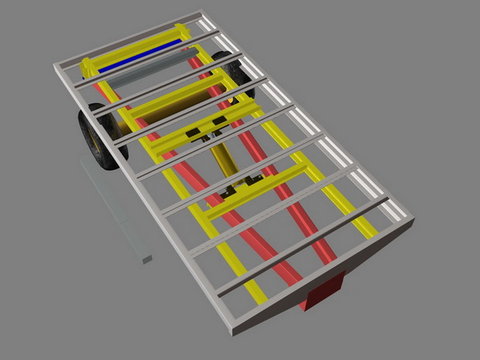 Vue de dessus de la future remorque (le plancher en tôle n'est pas représenté)